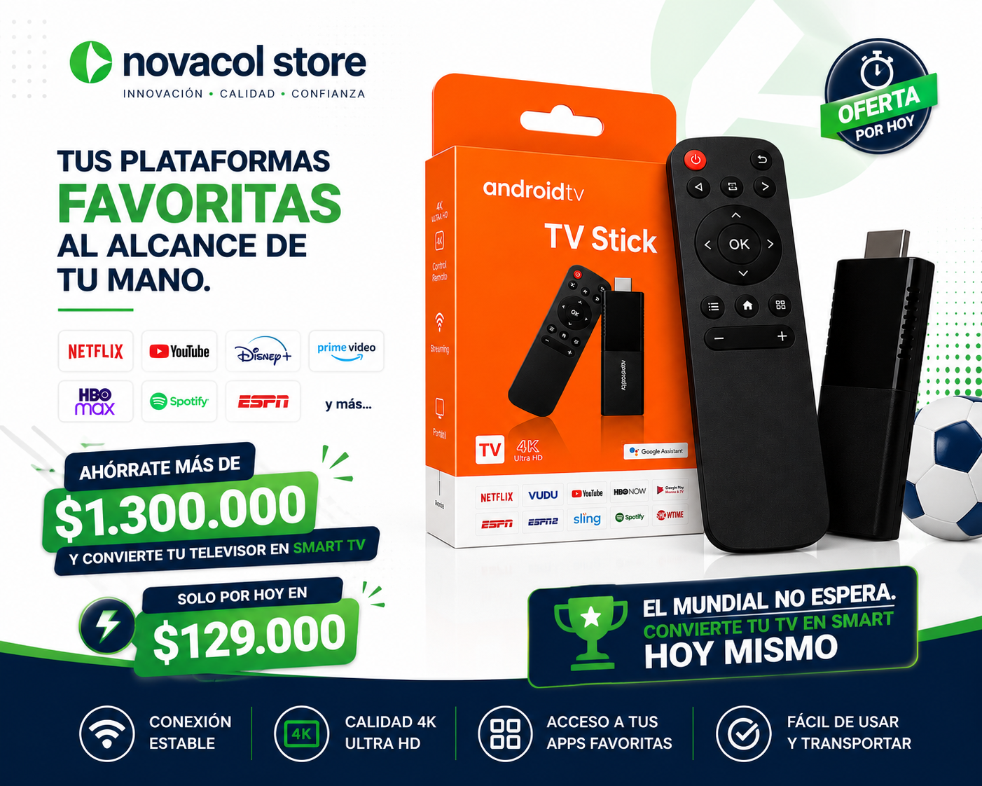 Convierte cualquier televisor con HDMI en un Smart TV en cuestión de minutos.