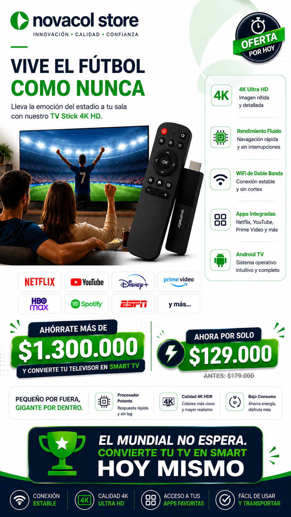 Convierte cualquier televisor con HDMI en un Smart TV en cuestión de minutos.