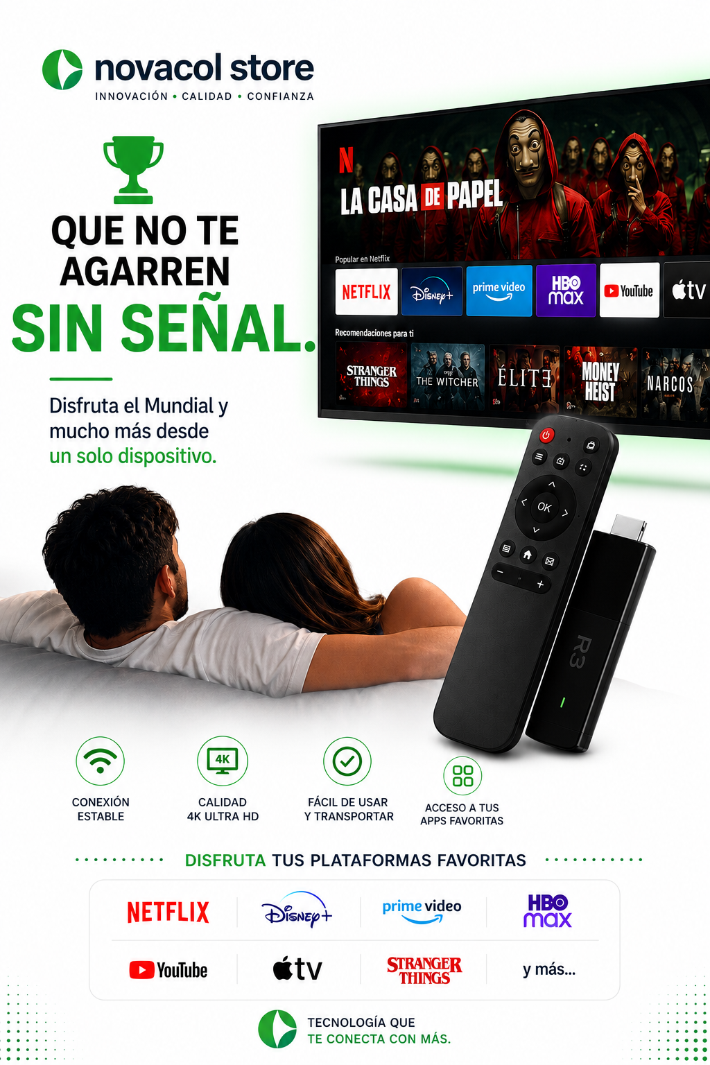 Convierte cualquier televisor con HDMI en un Smart TV en cuestión de minutos.